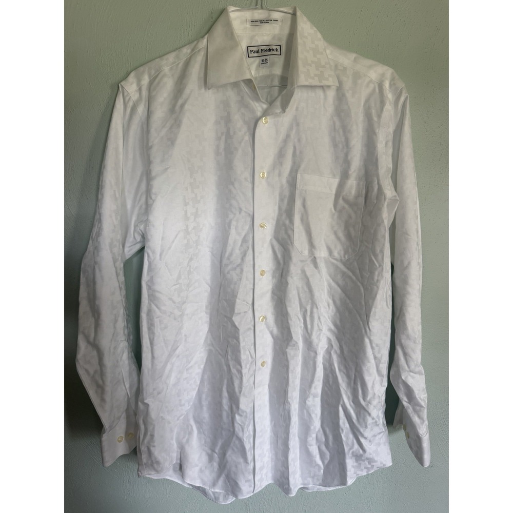 Paul Fredrick tonal jacquard brocade pattern collared dress shirt Sz 16-35